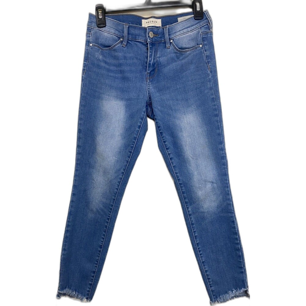 Pacsun Super Stretch Ankle Jeggings Womens 25 Light Wash Distressed Frayed Hem